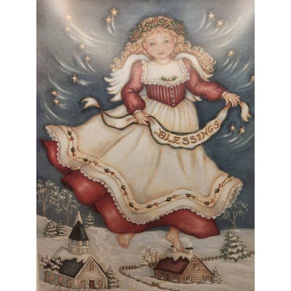 Vintage 1996 Gail Callahan Signed Angel Blessings Christmas Winter Framed Print - Picture 2 of 5